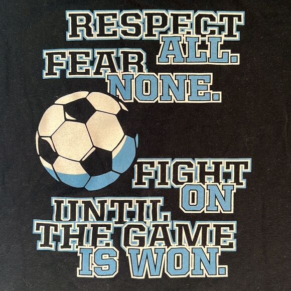 Gildan Short Sleeve Small Black Blue White Cotton Soccer T-Shirt Respect All Fea - Picture 1 of 5